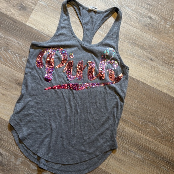 PINK Victoria's Secret Sequin Gray Tank Top - Picture 3 of 6